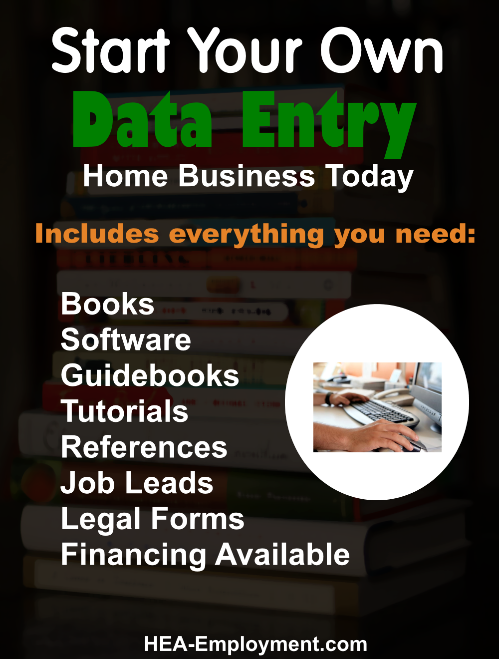 Start your own data entry legitimate home based business. Fully equipped home business package with everything you need to get started. Productivity software, tutorials, guidebooks, references, manuals, tax advice and legal forms are included with each kit. Be your own boss!